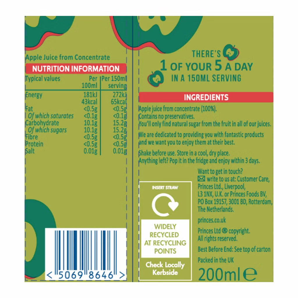 Princes Apple Juice 200ml – 6, 12 & 24 Pack