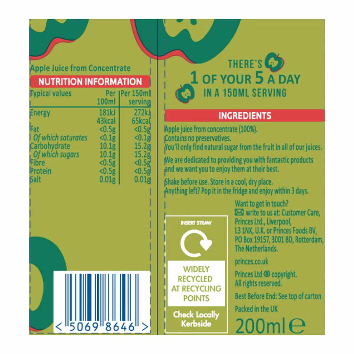 Princes Apple Juice 200ml – 6, 12 & 24 Pack